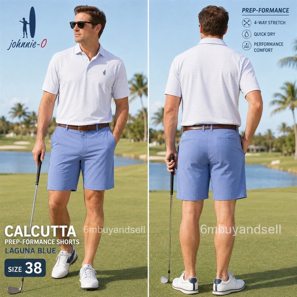 Johnnie-O Calcutta Prep-Formance Shorts Laguna Blue Mens 38 JMSH1950 Golf